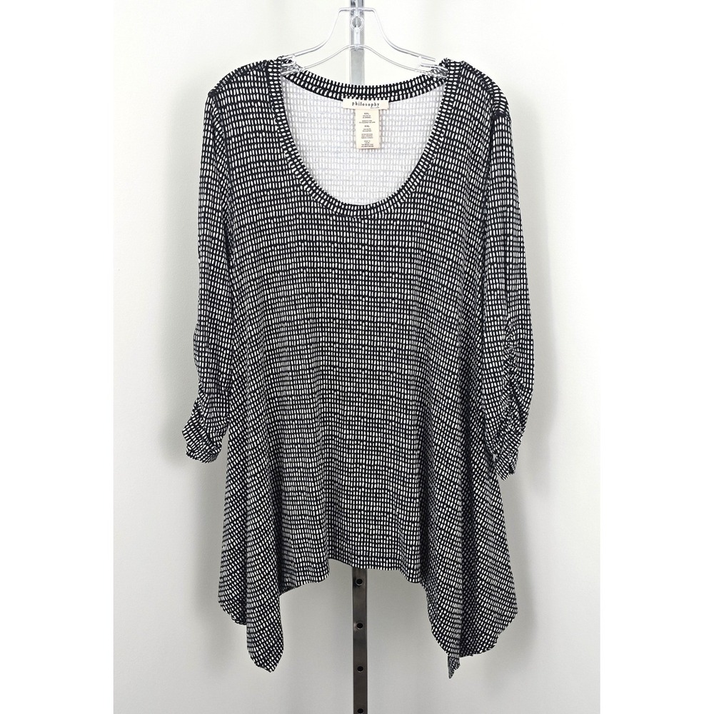 Philosophy Asymmetrical‎ Hemline 3/4 sleeve scoop neckline Tunic Black White XXL